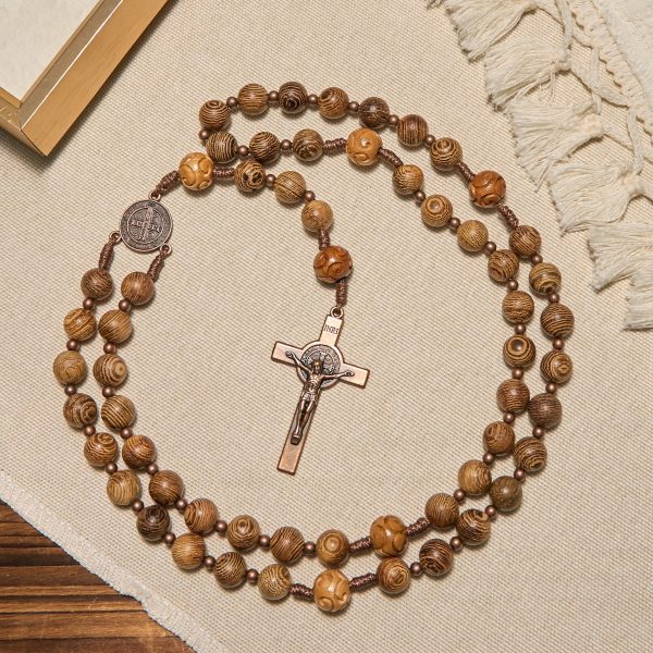 Christianartworkshop Divine Olive Wood Rosary Adorned with St. Benedict Medal & Crucifix: Sacred Devotion