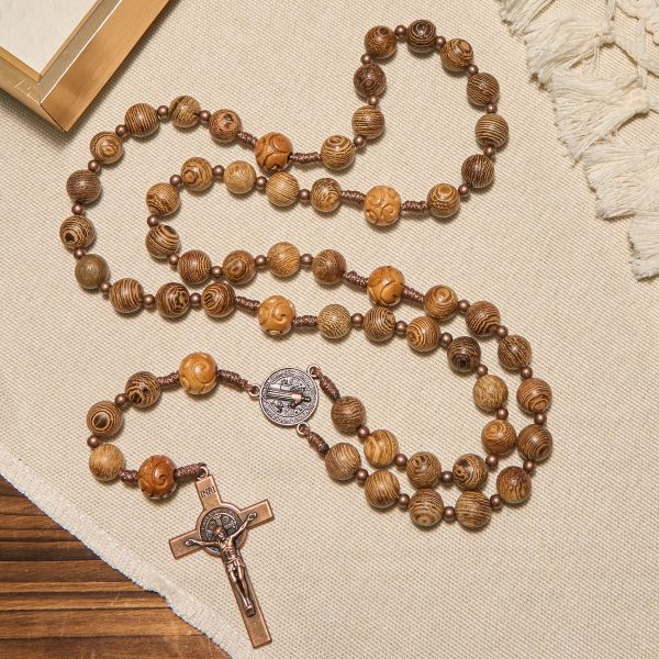 Christianartworkshop PRAYERFUL FAITH: Divine Olive Wood Rosary with St. Benedict Medal & Crucifix