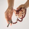 Christianartworkshop Red Wood and Rose Beads Rosary with Miraculous Medal: Embrace Divine Grace and Protection