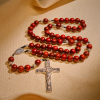Red Wood and Rose Beads Rosary with Miraculous Medal: Embrace Divine Grace and Protection