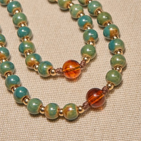 Christianartworkshop Handcrafted Green Ceramic Rosary with Miraculous Medal and Amber Beads: Feel Graceful Faith