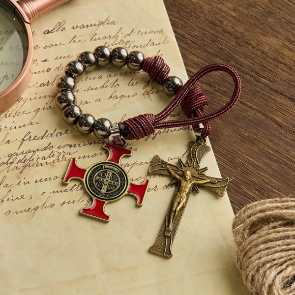 Christianartworkshop Chic Portable Pocket Rosary with Golden St. Benedict Medal & Crucifix: Carry Divine Protection Anywhere