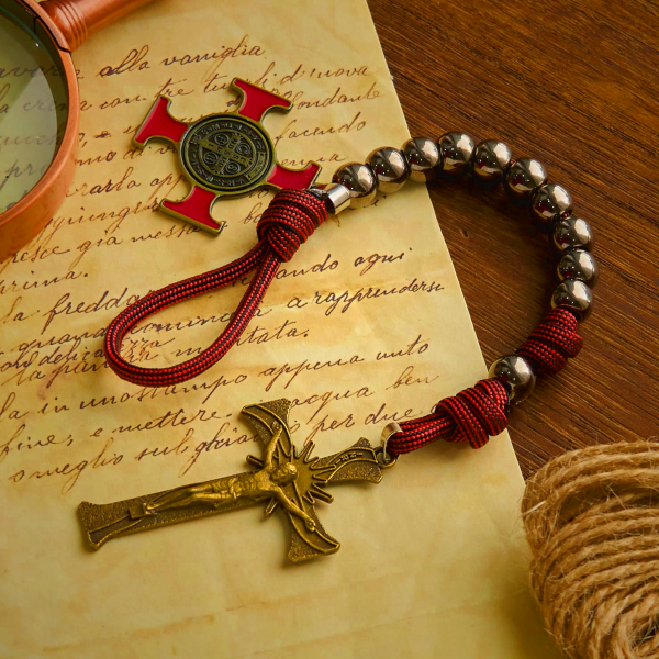 Chic Portable Pocket Rosary with Golden St. Benedict Medal & Crucifix: Carry Divine Protection Anywhere