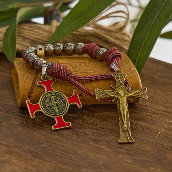 Christianartworkshop Chic Portable Pocket Rosary with Golden St. Benedict Medal & Crucifix: Carry Divine Protection Anywhere