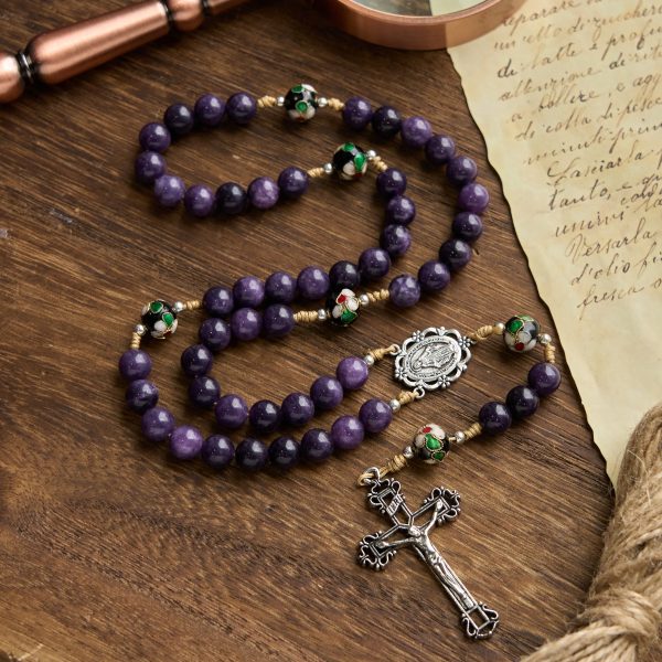 Christianartworkshop Purple Agate & Cloisonné Beads Rosary with Virgin Mary Medal & Crucifix: Feel Graceful Devotion