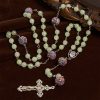 Luminous Light Green Beads and Multicolor Rhinestone Rosary with Metal Sacred Heart & Crucifix