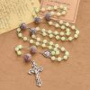Luminous Light Green Beads and Multicolor Rhinestone Rosary with Metal Sacred Heart & Crucifix