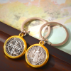 Classic Golden Edged St. Benedict Keychain with Intricate Patterns: Timeless Symbol of Spiritual Devotion