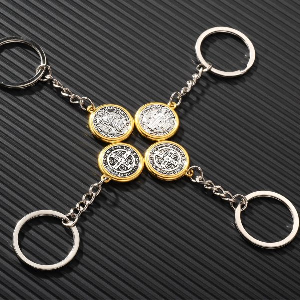 Classic Golden Edged St. Benedict Keychain with Intricate Patterns: Timeless Symbol of Spiritual Devotion