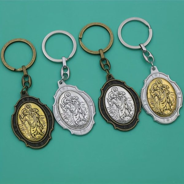 Intricately Carved Multicolor St. Christopher Keychain: Based Companion for Safe Travels