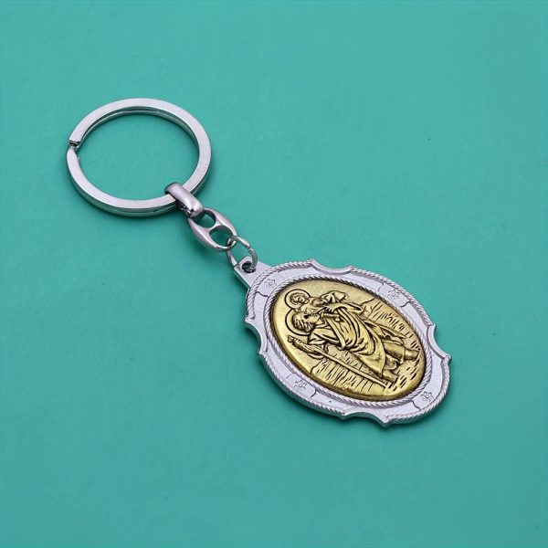 Intricately Carved Multicolor St. Christopher Keychain: Based Companion for Safe Travels