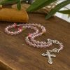 Elegant Pink Crystal Rosary with 3D Rose Beads, Silver Chalice Medal & Crucifix: Embrace Divine Grace