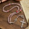 Christianartworkshop Jesus Is The Gift: Handmade Elegant Pink Crystal Rosary with 3D Rose Beads with Gift Card