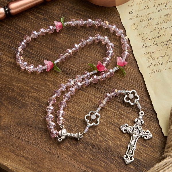 Christianartworkshop Jesus Is The Gift: Handmade Elegant Pink Crystal Rosary with 3D Rose Beads with Gift Card
