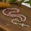 Elegant Pink Crystal Rosary with 3D Rose Beads, Silver Chalice Medal & Crucifix: Embrace Divine Grace