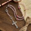 Elegant Pink Crystal Rosary with 3D Rose Beads, Silver Chalice Medal & Crucifix: Embrace Divine Grace