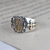 925 Sterling Silver Retro Style Virgin Mary Blessing Badge Religious Ring