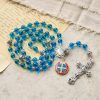 PRAYERFUL FAITH: Handmade Crucifix Clear Blue Glass Rosary with Gift Card