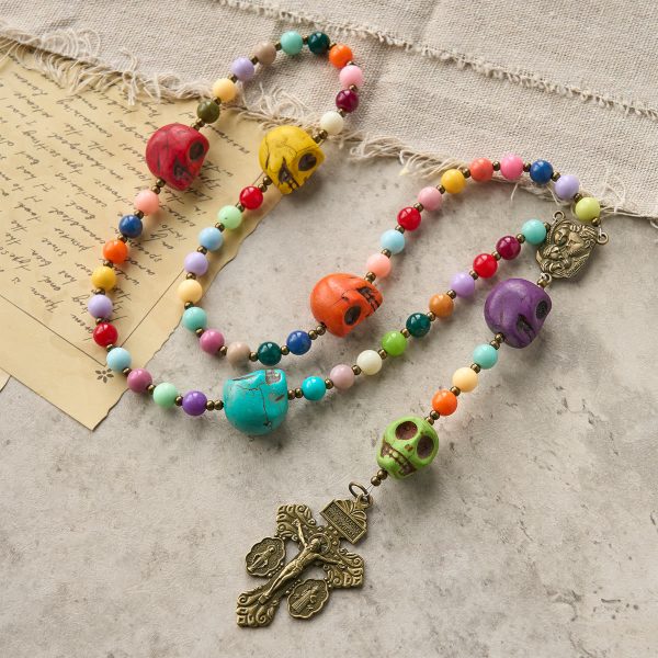 PRAYERFUL FAITH: Bohemian Style Multicolored Skull Beads Rosary with Gift Card