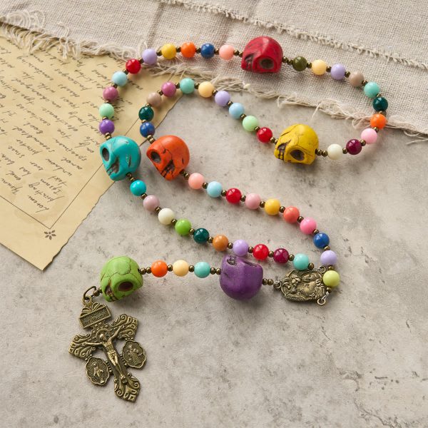 PRAYERFUL FAITH: Bohemian Style Multicolored Skull Beads Rosary with Gift Card