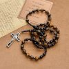 Christianartworkshop 10mm Tiger's Eye Stone Beads Rosary with Black Enamel Crucifix: Embrace Earthy Sacredness