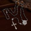Sacred Shiny Black Beads Rosary with St. Michael the Archangel Pendant & Crucifix