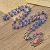 Christianartworkshop Seven Sorrow of 8 mm Round Blue-Purple Gradient Rosary with Floral - Carved Our Lady of Sorrows Pendant