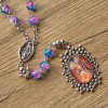Christianartworkshop Seven Sorrow of 8 mm Round Blue-Purple Gradient Rosary with Floral - Carved Our Lady of Sorrows Pendant