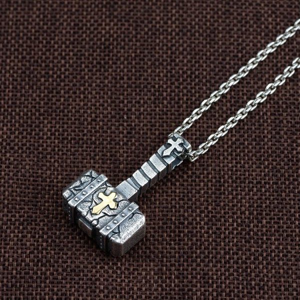 Sacred 925 Silver Hammer Cross Necklace: Rugged Faith Symbol with Retro Edge