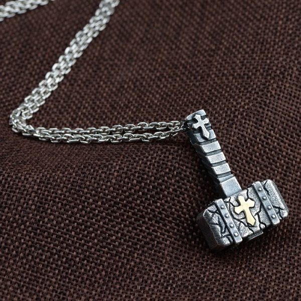 Sacred 925 Silver Hammer Cross Necklace: Rugged Faith Symbol with Retro Edge