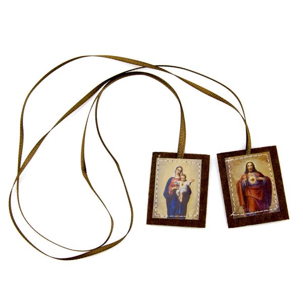 Blessed Brown Wool Scapular of Sacred Heart of Jesus and Virgin Mary