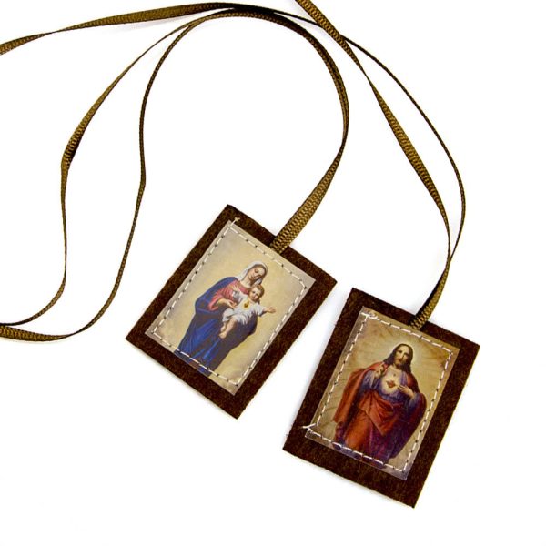 Blessed Brown Wool Scapular of Sacred Heart of Jesus and Virgin Mary