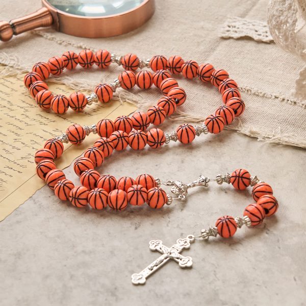 Christianartworkshop Sports Prayer Basketball Beads Rosary with Silver Holy Chalice & Crucifix: Score Spiritual Strength