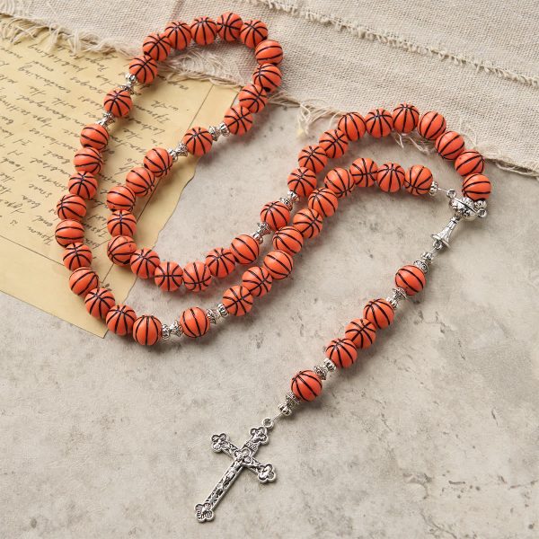 Christianartworkshop Sports Prayer Basketball Beads Rosary with Silver Holy Chalice & Crucifix: Score Spiritual Strength