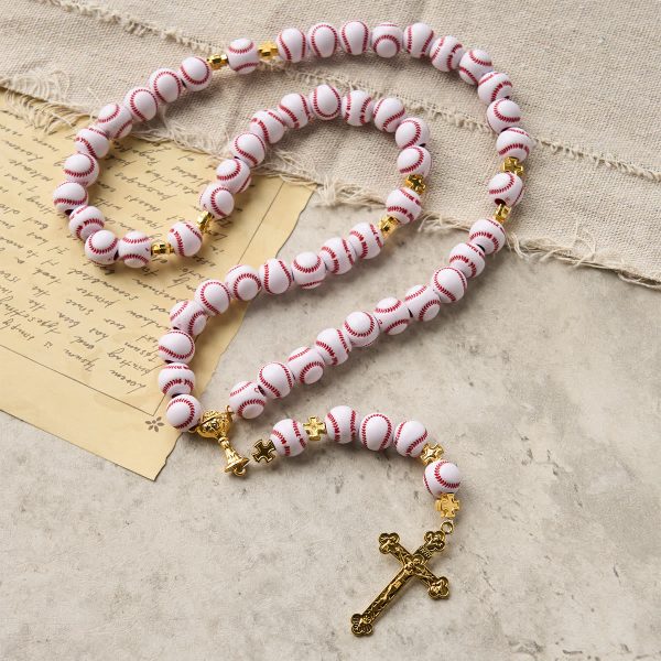 PRAYERFUL FAITH: Blessed Miniature Baseball Beads Rosary with Golden Holy Chalice & Crucifix