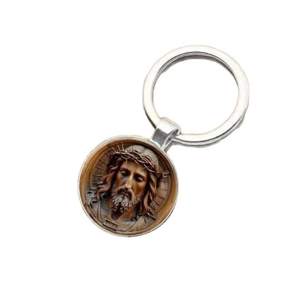 Classic Style Divine Jesus with Crown of Thorns Keychain: Timeless Symbol of Spiritual Redemption