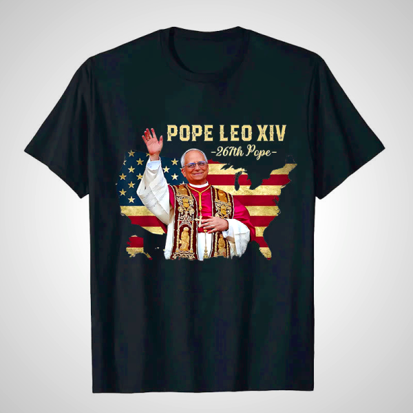 Pope Leo XIV American Flag Unisex T-Shirt | Christian Art