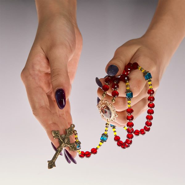 PRAYERFUL FAITH: Handmade Red Crystal Bohemian Czech Glass Rosary with Gift Card