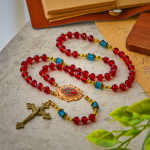 Handmade Red Crystal Rosary with Our Lady of Guadalupe & Crucifix