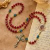 Christianartworkshop Handmade Red Crystal Bohemian Czech Glass Our Lady of Guadalupe Crucifix Rosary