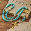Handmade Mint Green Beads & Pearl with Miraculous Medal & Crucifix Rosary