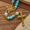 Handmade Mint Green Beads & Pearl with Miraculous Medal & Crucifix Rosary