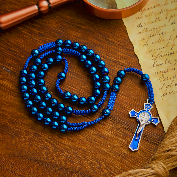 Royal Blue Metal Ball Beads Shiny Minimalist Rosary