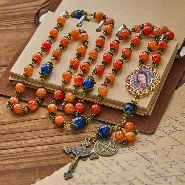 Christianartworkshop PRAYERFUL FAITH: Handmade Orange Chalcedony Rosary with Gift Card
