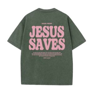 Christianartworkshop Jesus Saves Unisex Washed T-Shirt