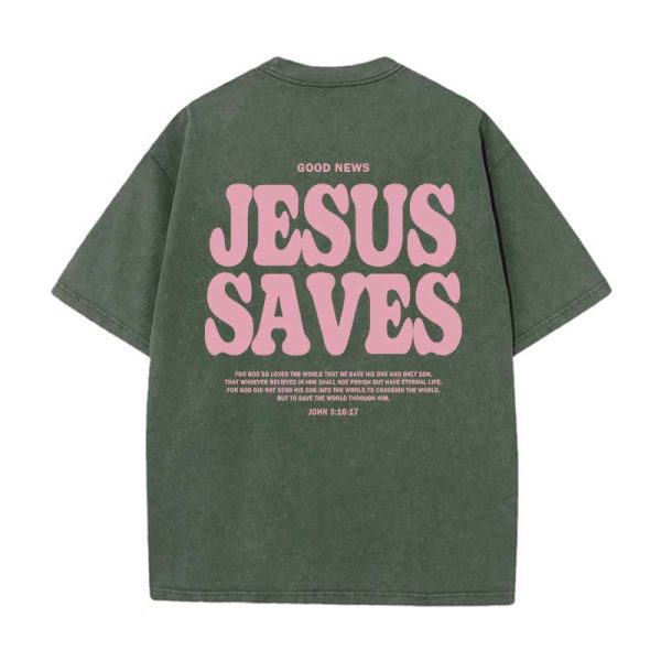 Christianartworkshop Jesus Saves Unisex Washed T-Shirt