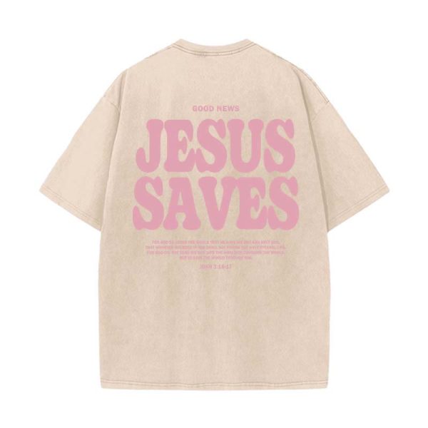 Christianartworkshop Jesus Saves Unisex Washed T-Shirt