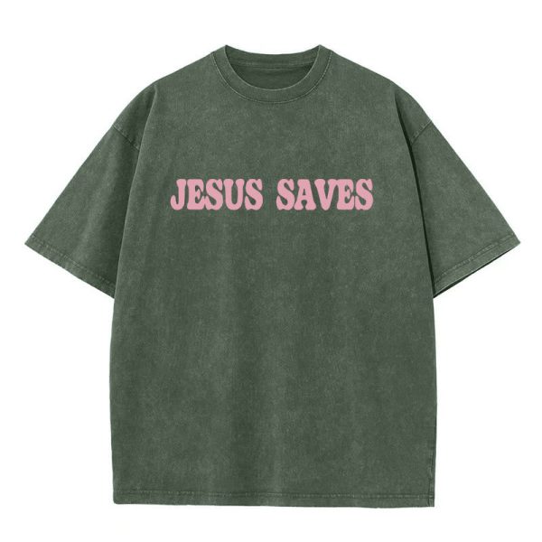 Christianartworkshop Jesus Saves Unisex Washed T-Shirt
