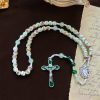 Handmade Floral Rose Beads Rosary with Miraculous Medal & Green Enamel Crucifix