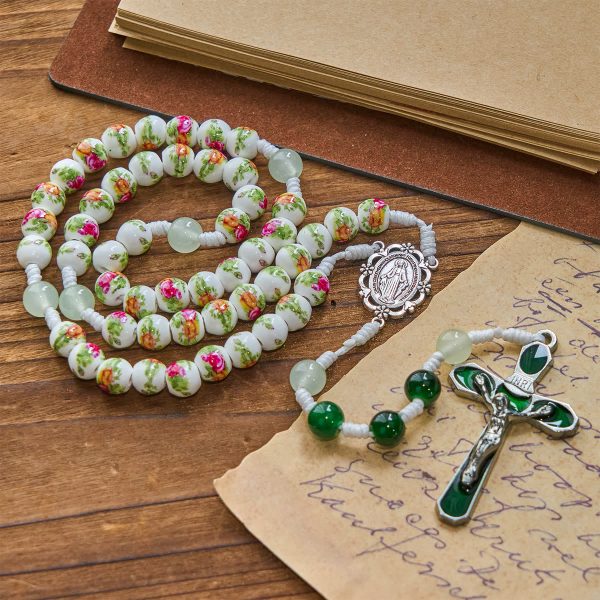 Jesus Is The Gift: Handmade Floral Rose Beads Rosary with Gift Card